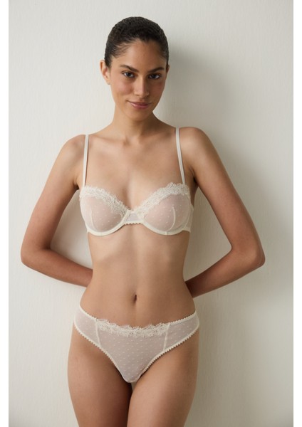 Bej Puantiyeli Brode Işlemeli Balenli Dolgusuz Toparlayıcı Sütyen fırsatları