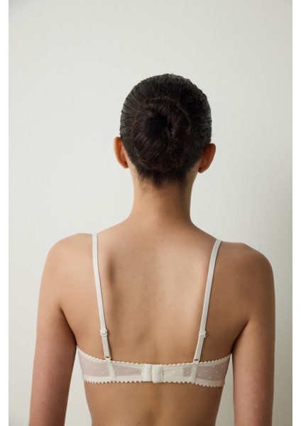 Bej Puantiyeli Brode Işlemeli Balenli Dolgusuz Toparlayıcı Sütyen indirimleri