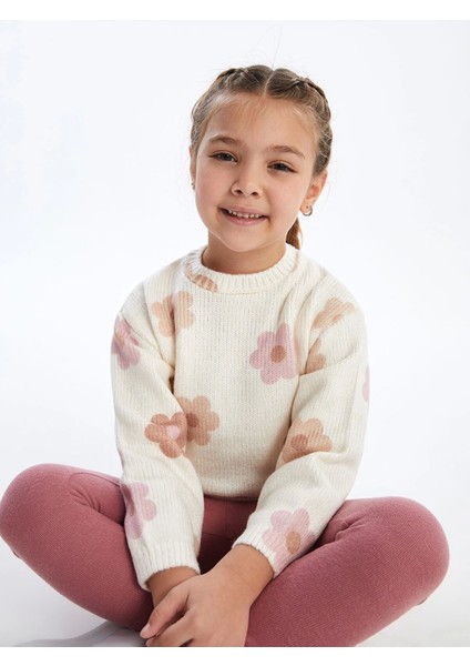 Lcw Kids Ekru Bisiklet Yaka Uzun Kollu Kız Çocuk Kazak ve Tayt 2'li Takım