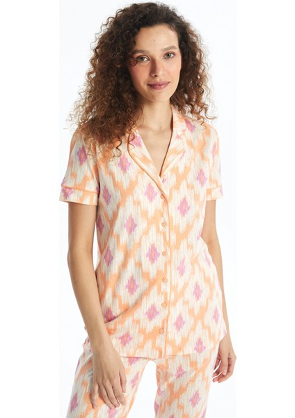 Lcw Dream Mercan Gömlek Yaka Desenli Kısa Kollu Kadın Pijama Takımı fiyatları