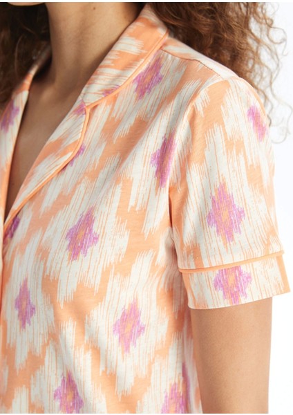 Lcw Dream Mercan Gömlek Yaka Desenli Kısa Kollu Kadın Pijama Takımı modelleri