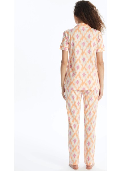 Lcw Dream Mercan Gömlek Yaka Desenli Kısa Kollu Kadın Pijama Takımı fırsatları
