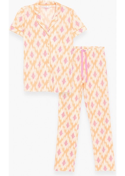 Lcw Dream Mercan Gömlek Yaka Desenli Kısa Kollu Kadın Pijama Takımı indirimleri