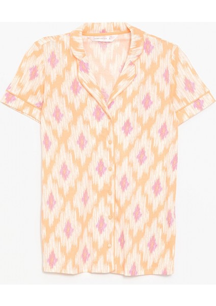 Lcw Dream Mercan Gömlek Yaka Desenli Kısa Kollu Kadın Pijama Takımı
