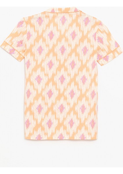 Lcw Dream Mercan Gömlek Yaka Desenli Kısa Kollu Kadın Pijama Takımı