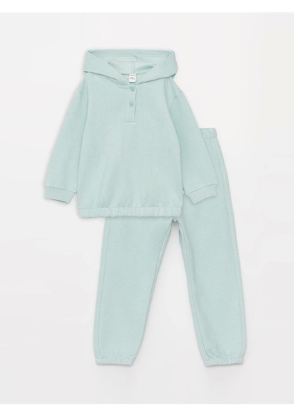 Lcw Baby Turkuaz Kapüşonlu Uzun Kollu Basic Kız Bebek Sweatshirt ve Eşofman Alt 2'li Takım