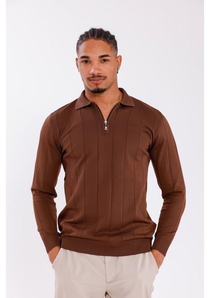 Erkek Yarım Fermuarlı Polo Yaka Triko Kazak modelleri