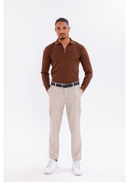 Erkek Yarım Fermuarlı Polo Yaka Triko Kazak