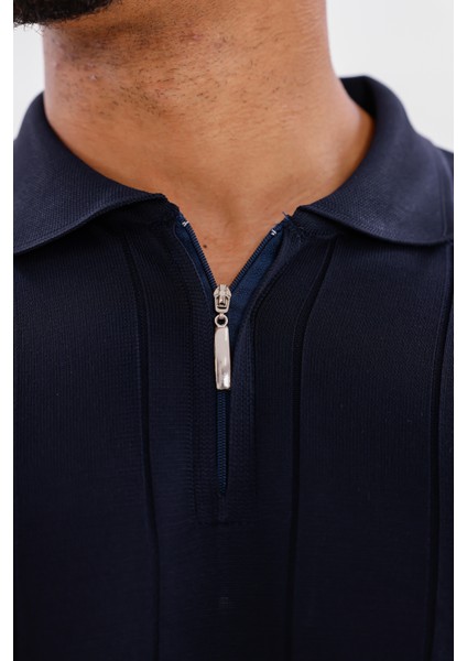 Erkek Yarım Fermuarlı Polo Yaka Triko Kazak