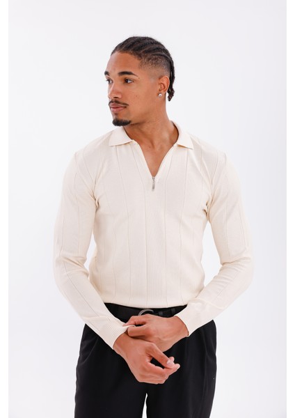 Erkek Yarım Fermuarlı Polo Yaka Triko Kazak modelleri