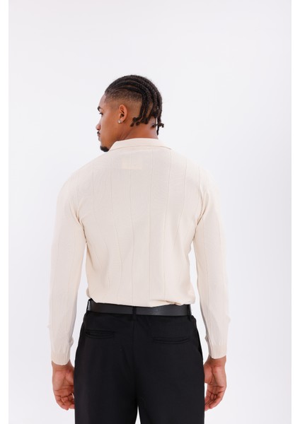 Erkek Yarım Fermuarlı Polo Yaka Triko Kazak