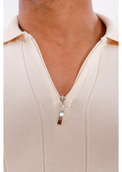 Erkek Yarım Fermuarlı Polo Yaka Triko Kazak