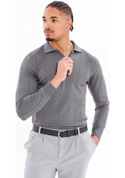 Erkek Yarım Fermuarlı Polo Yaka Triko Kazak