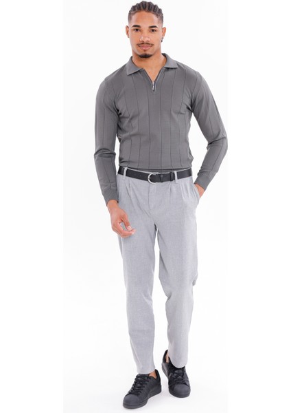 Erkek Yarım Fermuarlı Polo Yaka Triko Kazak