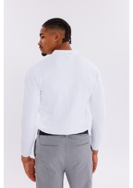 Erkek Yarım Fermuarlı Polo Yaka Triko Kazak