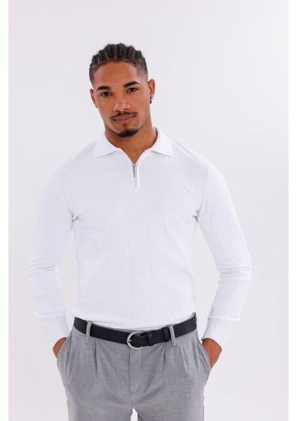 Erkek Yarım Fermuarlı Polo Yaka Triko Kazak indirimleri