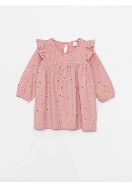 Lcw Baby Pembe Bisiklet Yaka Desenli Kız Bebek Elbise