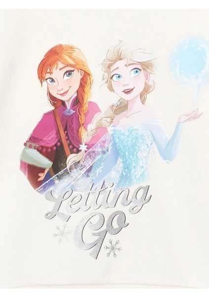 Lcw Kids Ekru Bisiklet Yaka Elsa Baskılı Kız Çocuk Sweatshirt ve Tayt 2'li Takım modelleri