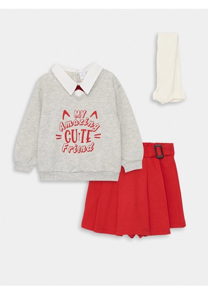 Lcw Baby Gri Gömlek Yaka Uzun Kollu Kız Bebek 3'lü Takım fırsatları