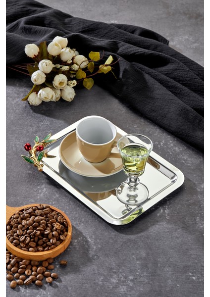 Bacche Rosso Kulp Desenli Krom Tepsi, 22X16CM, Şık ve Zarif Sunum Için Ideal fiyatları