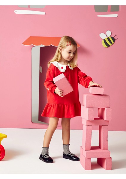 Linalin By Pelin Akil Kırmızı Bebe Yaka Kız Bebek Elbise