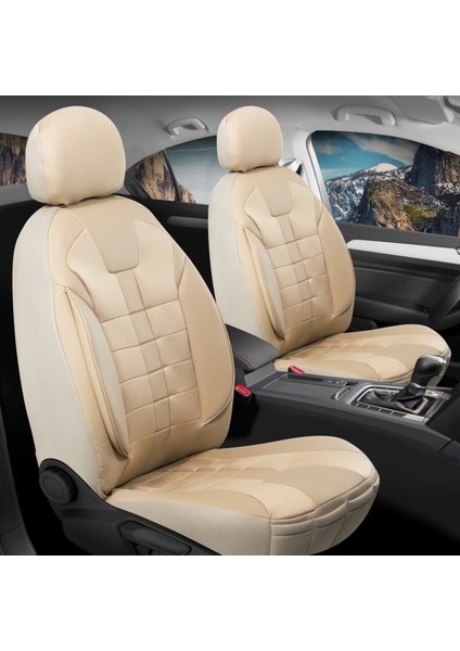 volvo V50 ile Uyumlu Lüx Deri Detaylı Oto Koltuk Kılıfı Ön Arka Takım Vista Serisi Bej