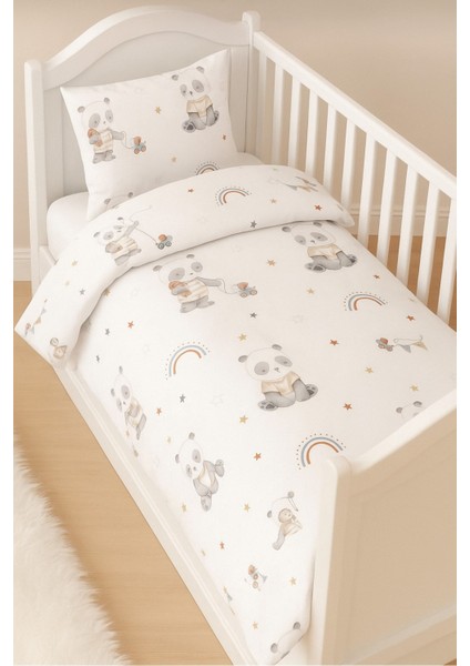 %100 Pamuk Bebek Nevresim Takımı 100X150 | Gökkuşağı ve Panda Desenli fiyatları