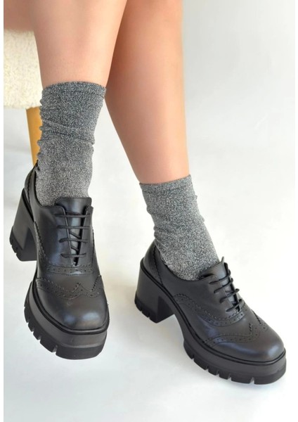 Tiwer Siyah Cilt Dolgu Topuk Ayakkabı modelleri