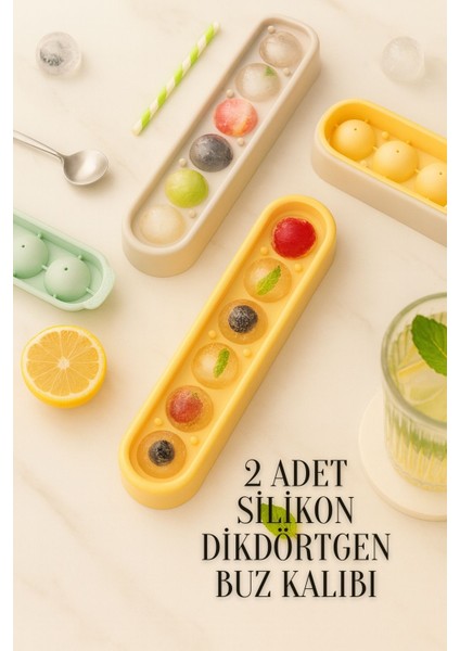 2 Adet Silikon Dikdörtgen Yapışmaz 6’lı Buzluk Bas Çıkar Buzluk Kabı Buzluk Kokteyl Sunum Buz Kalıbı