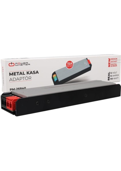 PM-26840 12VOLT 15AMPER 180WATT Slim Metal Kasa Adaptör Voltaj Göstergeli 218X51X27MM indirimleri