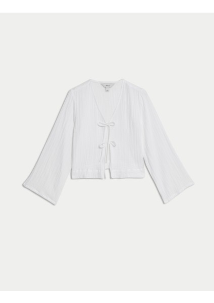 Saf Pamuk V Yaka Bağlamalı Plaj Üstü fırsatları