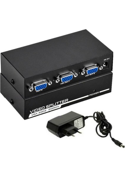2 Port VGA Splitter Monitör Çoklayıcı - 1 Kasa 2 Monitör - Adaptörlü