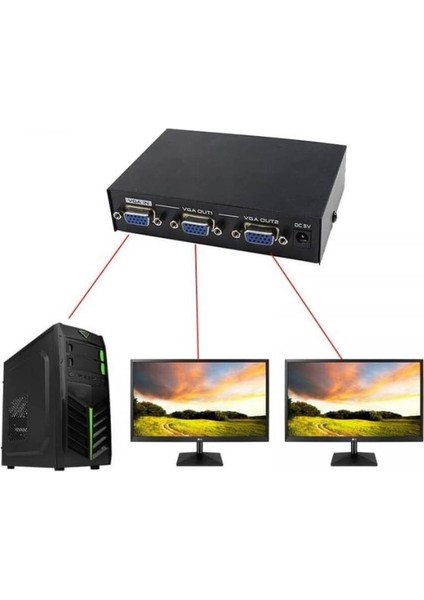 2 Port VGA Splitter Monitör Çoklayıcı - 1 Kasa 2 Monitör - Adaptörlü modelleri