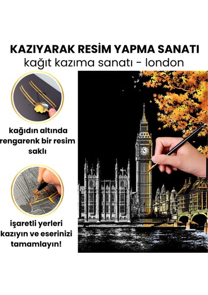 Kazıyarak Resim Yapma Sanatı – Hobi Çizim Kitleri – Scratch Art Kazıma Sanatı Seti - Kalem Dahil