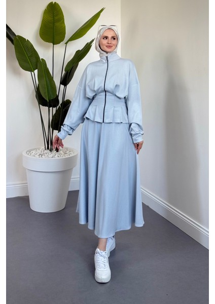 Vion Bel Patlı Pileli Etek Takım Buz Mavisi fiyatları