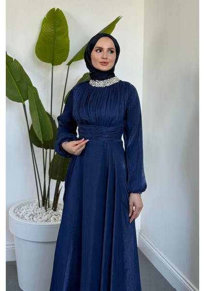 Talya Boynu Taşlı Abiye Lacivert modelleri