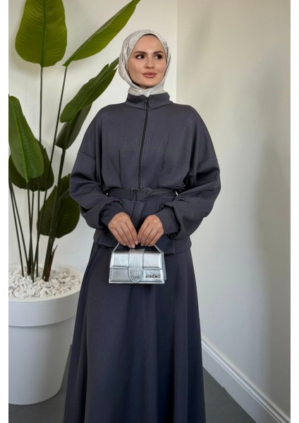 Vion Bel Patlı Pileli Etek Takım Füme modelleri