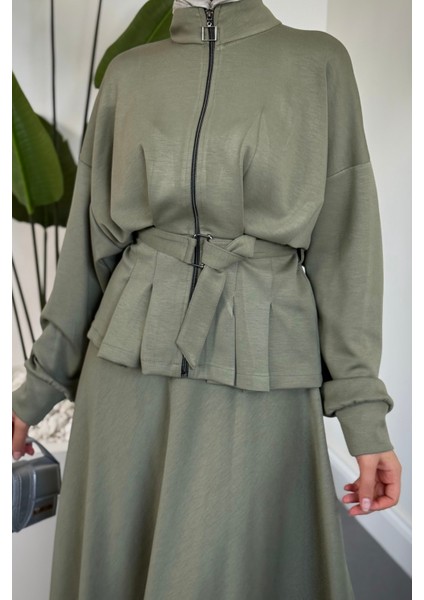 Vion Bel Patlı Pileli Etek Takım Haki fırsatları