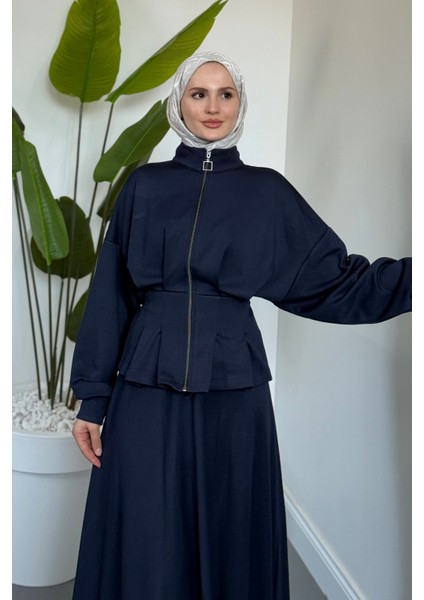 Vion Bel Patlı Pileli Etek Takım Lacivert modelleri
