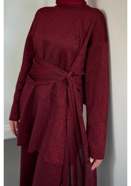 Brillante Yandan Pelerinli Takım Bordo modelleri