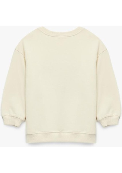 Kız Bebek Şardonlu Uzun Kollu Bisiklet Yaka Kalp Baskılı Çiçek Aplikeli Pamuklu Sweatshirt (Aw 378) fiyatları