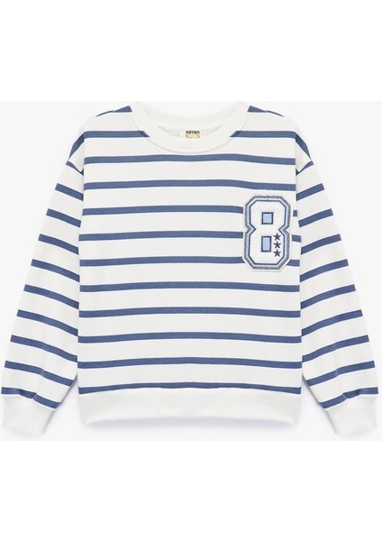 Kız Çocuk Şardonlu Bisiklet Yaka Uzun Kollu Nakış Detaylı Çizgili Sweatshirt (Aw 154)