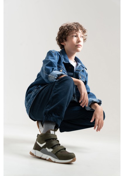 Erkek Çocuk Haki Hakiki Deri Anatomik Günlük Bot