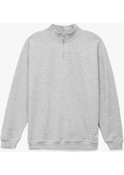 Erkek Çocuk Şardonlu Uzun Kollu Basic Yarım Fermuarlı Dik Yaka Sweatshirt (Aw 35)