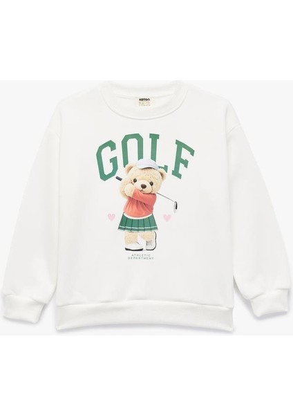 Kız Çocuk Pamuklu Ayıcık Baskılı Uzun Kollu Bisiklet Yaka Sweatshirt (Aw 206)
