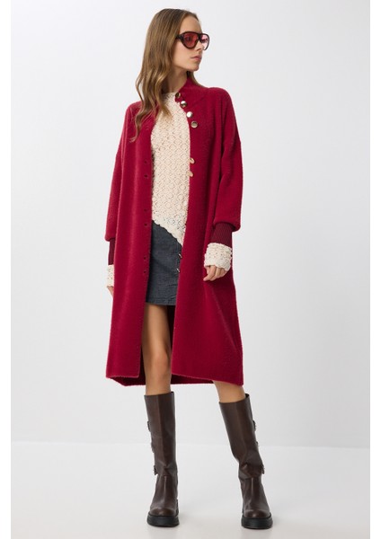 Sakallı Uzun Triko Hırka LNX0012 Bordo fiyatları