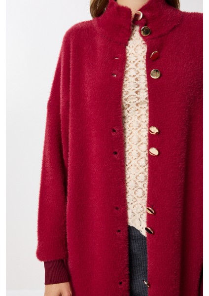 Sakallı Uzun Triko Hırka LNX0012 Bordo modelleri