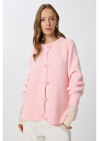 Yün Karışımlı Düğmeli Triko Hırka LİY0002 Pembe fiyatları