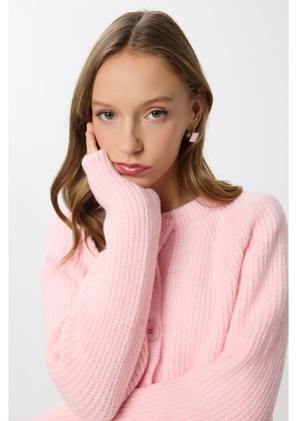 Yün Karışımlı Düğmeli Triko Hırka LİY0002 Pembe indirimleri