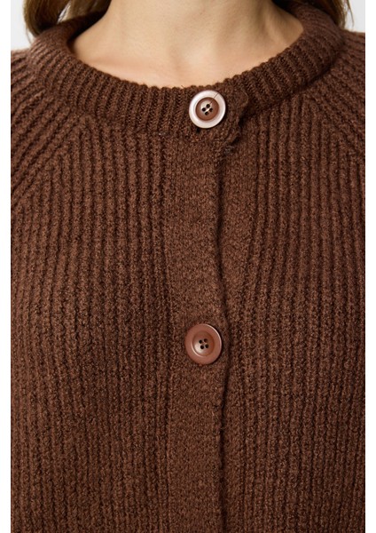 Yün Karışımlı Düğmeli Triko Hırka LİY0002 Kahverengi fırsatları